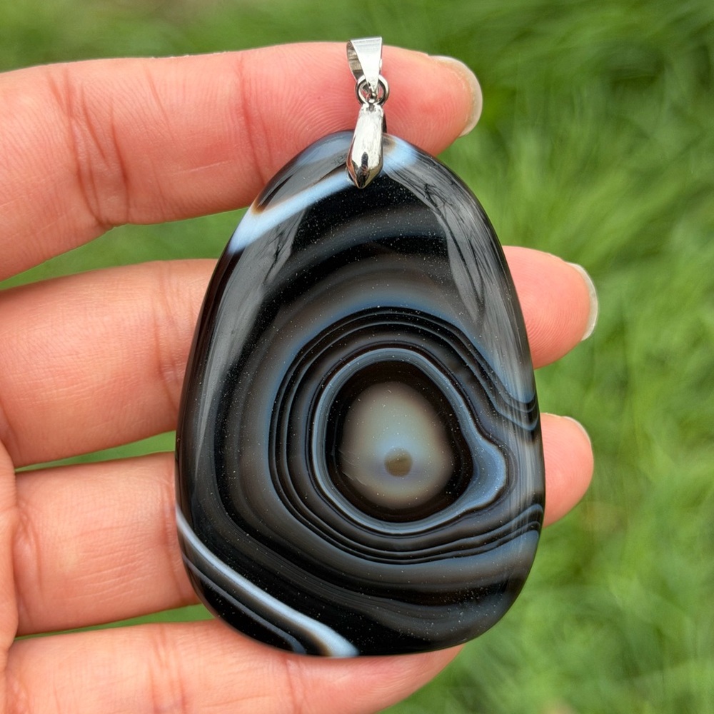 925 silver plated‎ natural evil eye black onyx pendant 1026